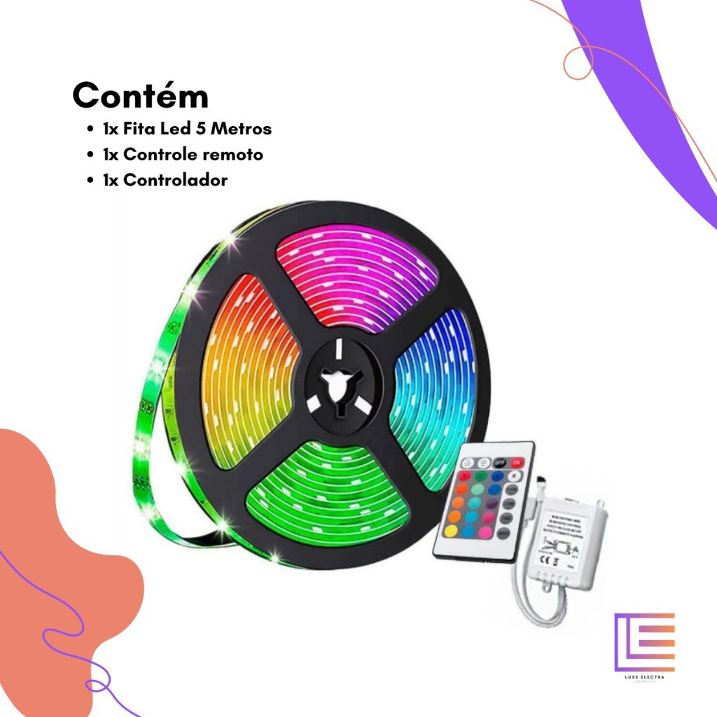 Fita RGB 3528 Super Led 5M Varias Cores Com Controle Remoto Envio Imediato em Oferta na Shopee