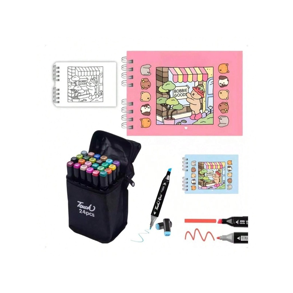 Conjunto de livros de colorir, capa dura, 50 páginas + 24 marcadores coloridos - Envio ago...