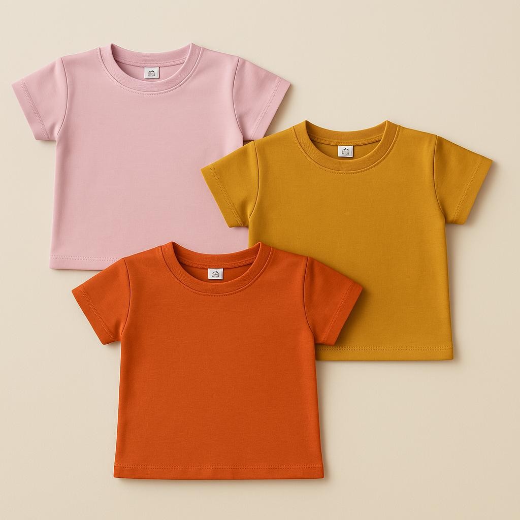 Kit Camiseta Lisa Infantil Camiseta Bebê 1 2 4 Algodão Penteado Tshirt Manga Curta Premium