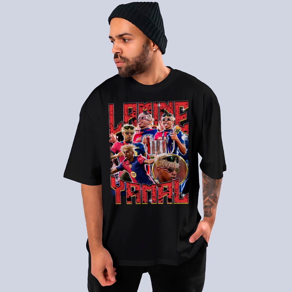 Camiseta Basica E Oversized Lamine Yamal Jogador Barcelona Camisa 100% Algodão - Envio Imediato - VS Shopp