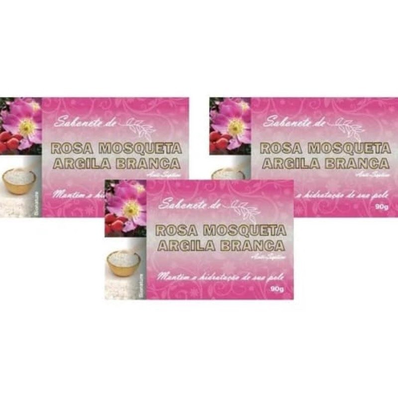 Kit Com 3 Sabonete Antisséptico em Barra de Rosa Mosqueta e Argila Branca 90g - BioNature