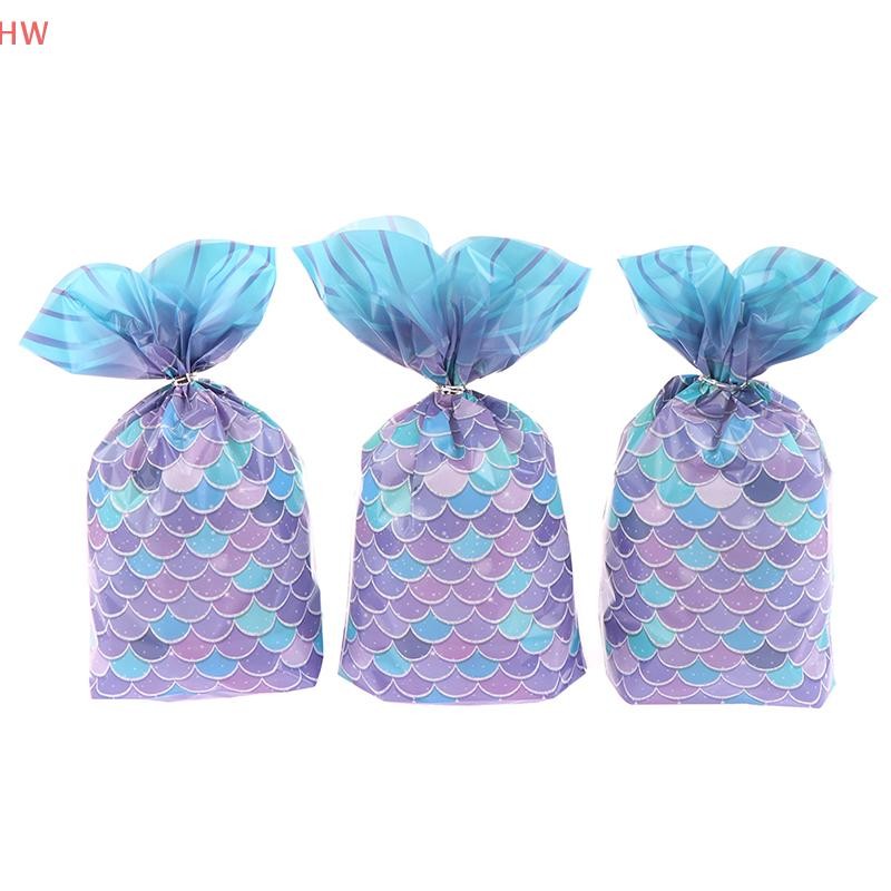 25 Pçs Sereia Festa Sacos De Presente Doces Biscoito Embalagem Saco Cauda Tratar Para Convidado Menina Aniversário Supri