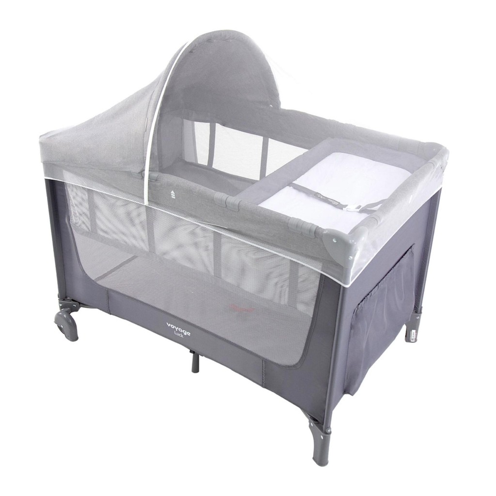 Berço Portátil com Mosquiteiro e Trocador Luck Cinza Mescla - Voyage em Oferta na Shopee