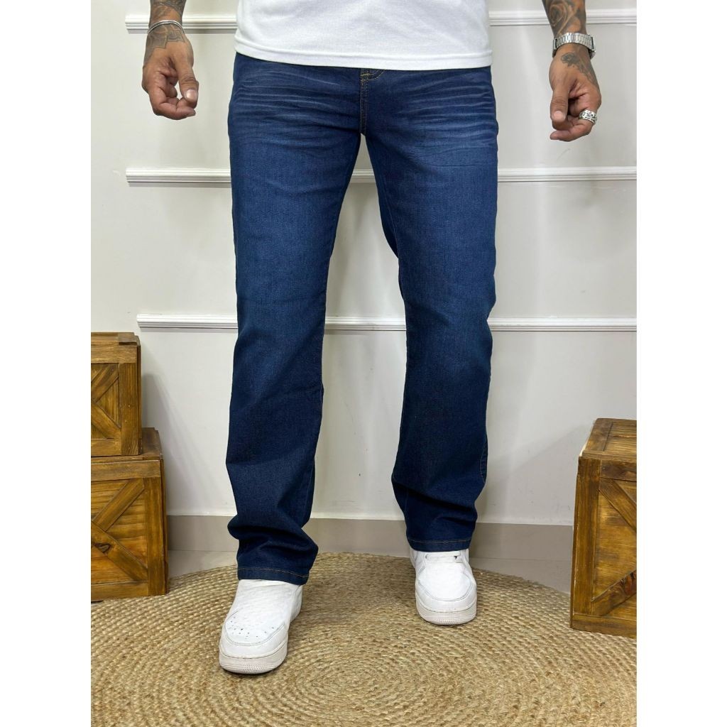 Calça Jeans Masculina Boca Larga Denim Algodão com Elastano Tradicional