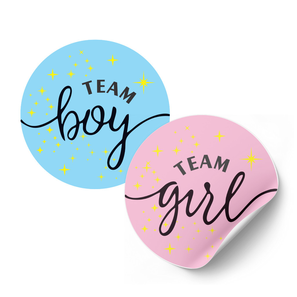 Kit 100 Adesivos Chá Revelação Menina ou MeninoTeam  Bebê 4x4 REf 810