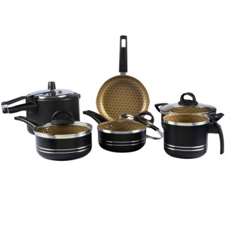 Jogo De Panelas 6 Peças Com Panela De Pressão 4,5L Preto em Oferta na Shopee