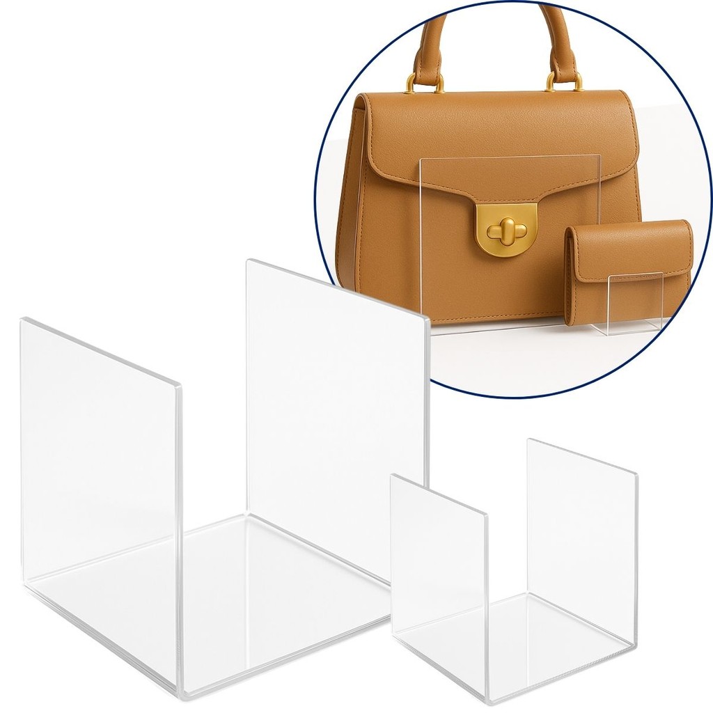 Kit 1 Expositor Bolsa + 1 Carteira Loja Balcão Moda Feminina Suporte Closet Display Transparente