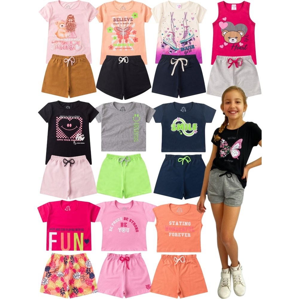 Kit 20 Peças Conjuntos Sortido Menina Verão do 4 ao14