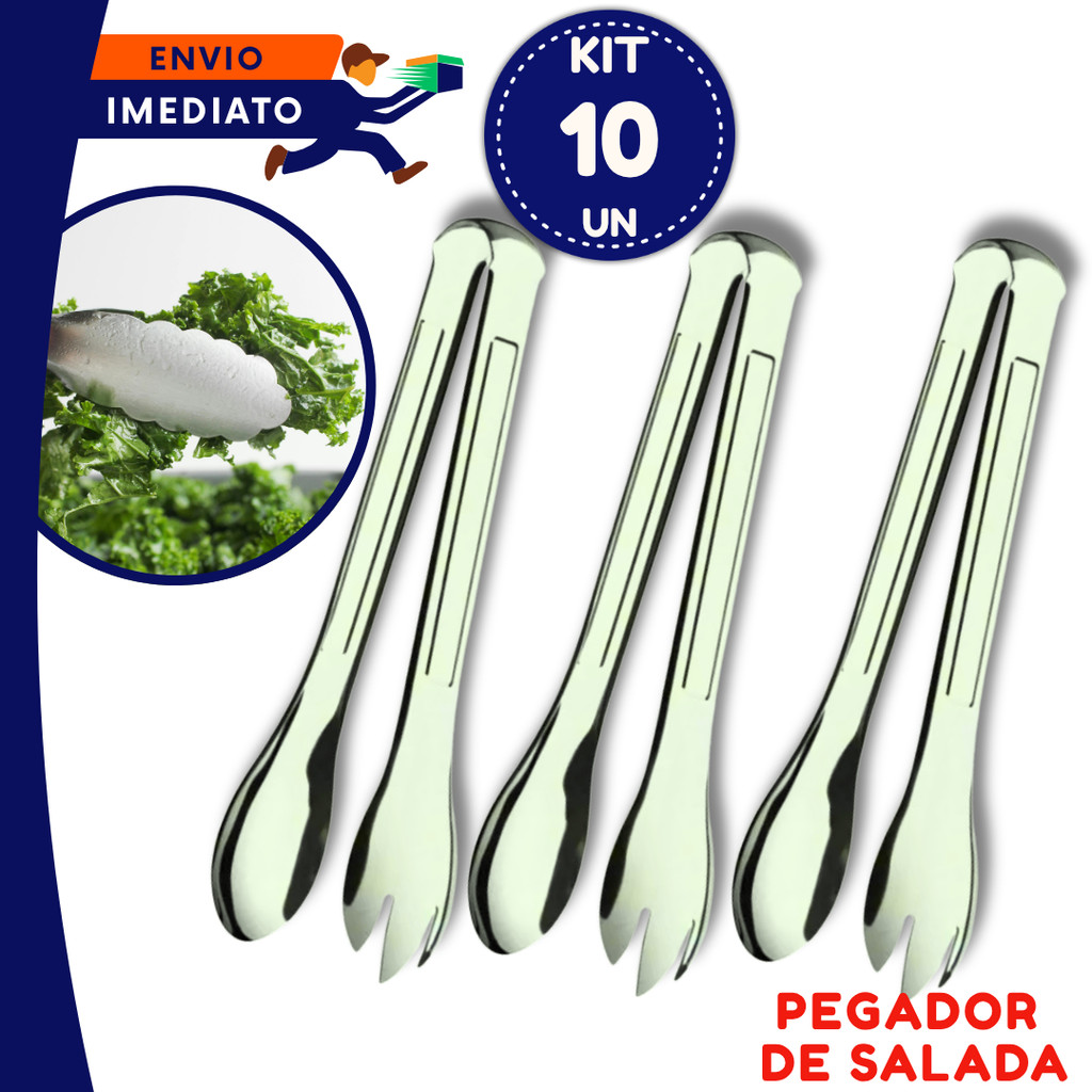 JOGO 10 Pegador de Salada Carne Massas Salada Doce Gelo Petisco Pinça Aço Inox Multiuso Cozinha Restaurante Confeitaria