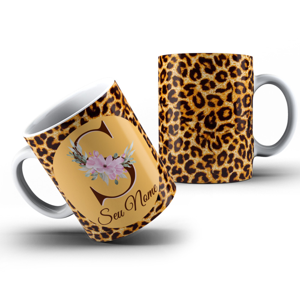 Caneca Personalizada Onça Oncinha Com Nome e Inicial