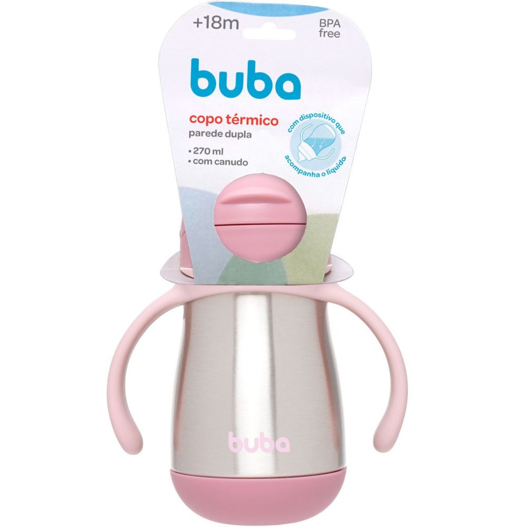 Copo Térmico Inox Parede Dupla Com Canudo e Alça Rosa - Buba em Oferta na Shopee