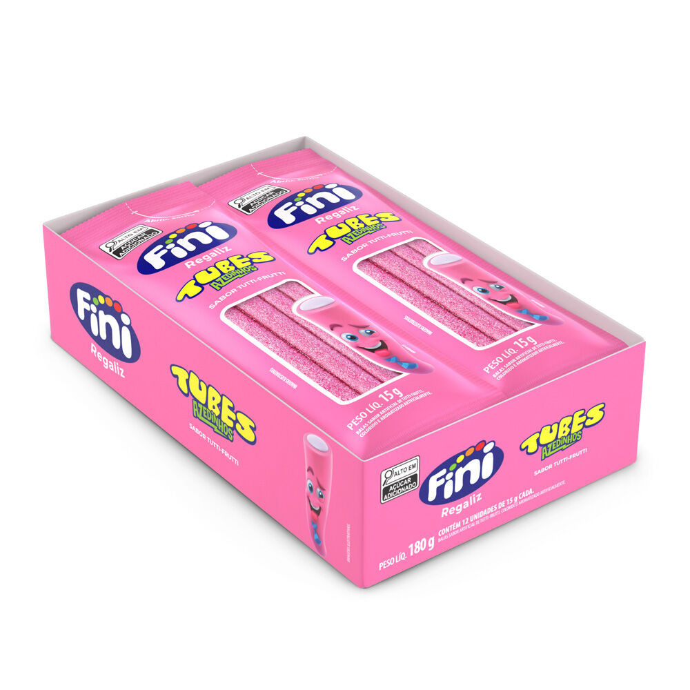 Bala Gelatina Tubes Tutti Frutti Cítrico Fini Com 12 Unidades De 15g