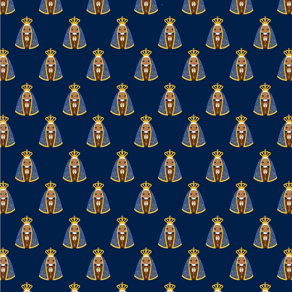 Tecido TRICOLINE MISTA Estampa Digital - Nossa senhora azul escuro