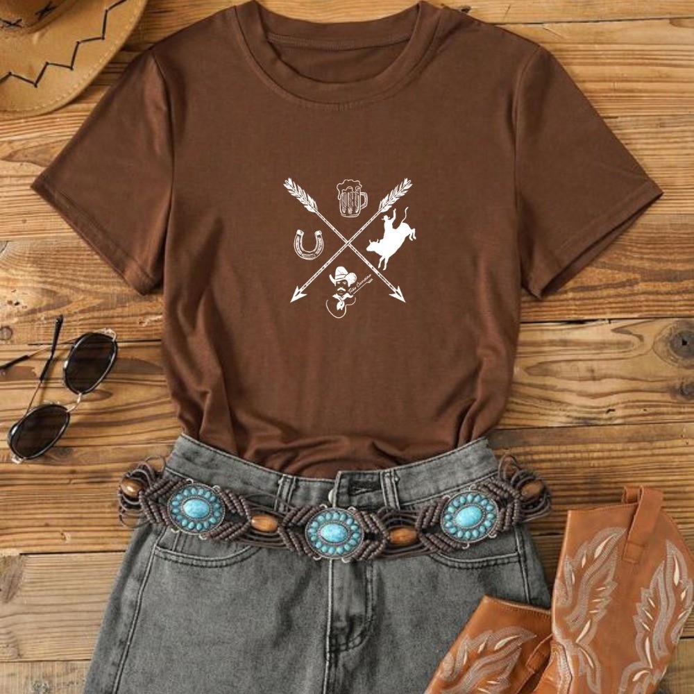 Blusa Camiseta feminina Modinha Agro Country Flechas Cowboy Faroeste Show Cavalos Rodeio