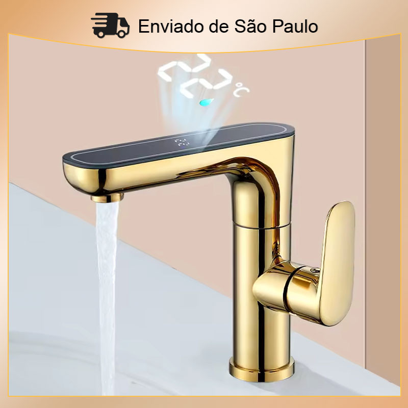 Torneira  Para Cozinha Banheiro Com Visor de Temperatura Regulagem e Giratória 360° Aço Inoxidável 304 Cor ouro em Oferta na Shopee