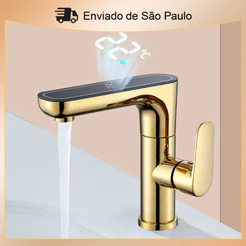 Torneira Para Cozinha Banheiro Com Visor de Temperatura Regulagem e Giratória 360° Aço Inoxidável 304 Cor ouro
