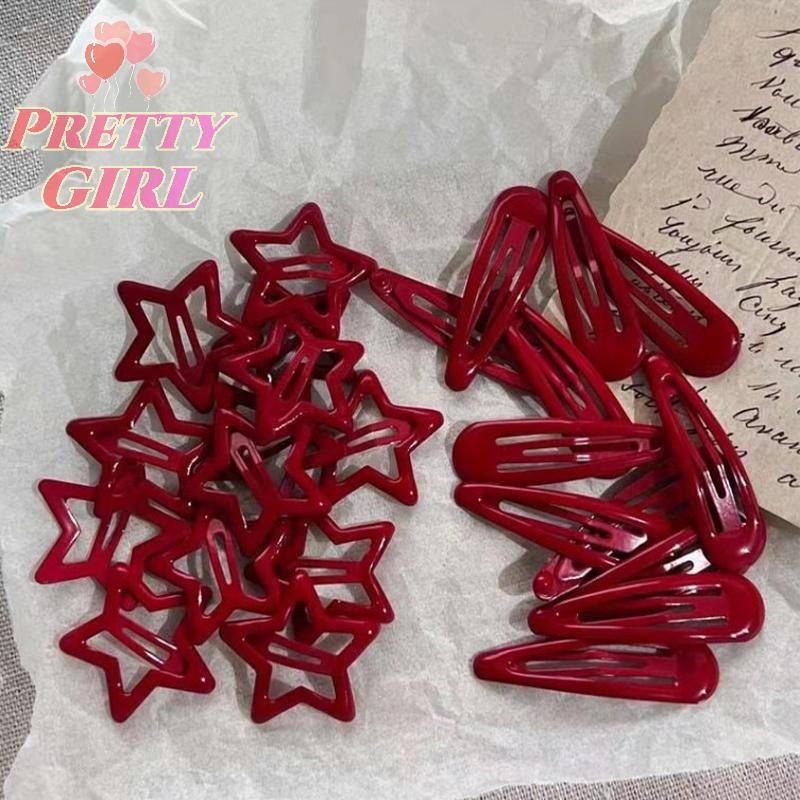 [Pretty ggirl] 5 Peças Estrela Vermelha Metal Snap Sorte Grampos De Cabelo Meninas Presilhas Joias Grampo Festa [Novo]