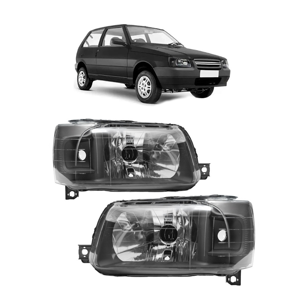 PAR FAROL FIAT UNO FIORINO 04 05 06 07 08 09 10 11 12 13 MASCARA NEGRA