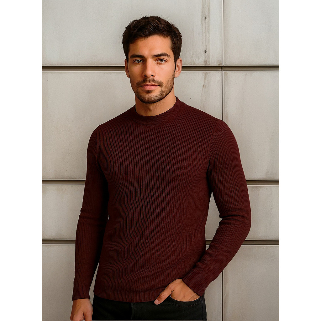 Suéter Masculino Canelado Básico Malha Inverno Leve Frio Premium