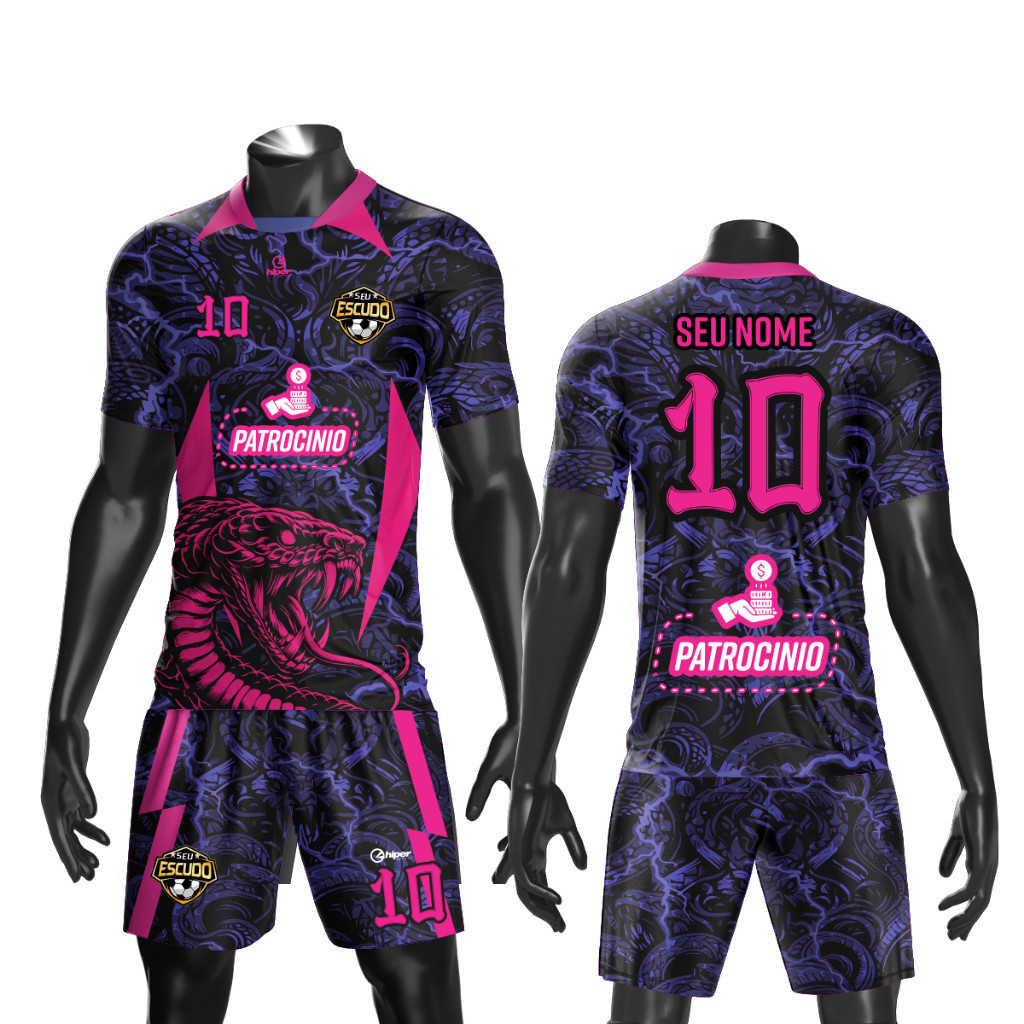 Jogo De Camisa + Calção Fardamento Uniforme Futebol 22 Peças Personalizado Patrocínio Nome Escudo