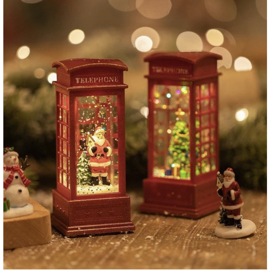 Brinquedo Luz Led De Natal Cabine Telefônica Vintage Vermelha De Natal Luminosa vem água dentro