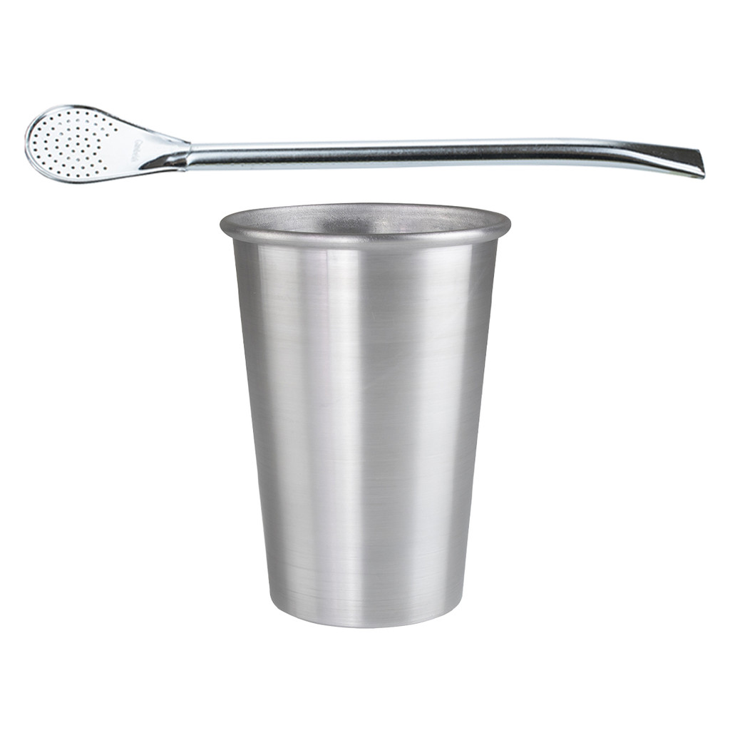 COPO DE TERERE ALUMINIO CROMADO 350ML + BOMBA DE TERERE  19CM