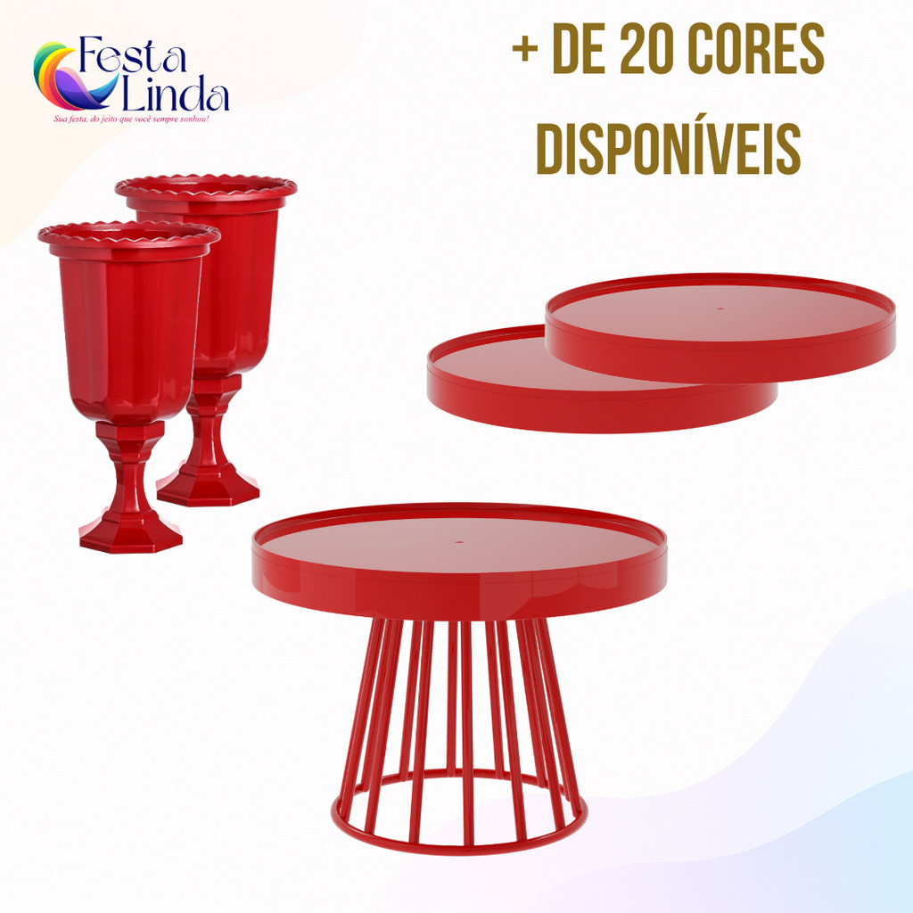 Kit Festa 2 Vasos Gregos + 1 Boleira Roma +  2 Bandejas Solene - (+20 cores)