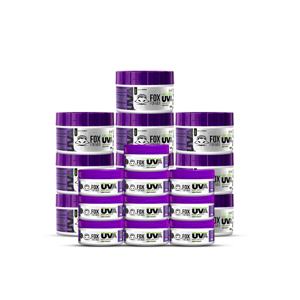 KIT10 GEL CERA UVA 300G + 10 CERA MODELADORA UVA 80G FOX FOR MEN