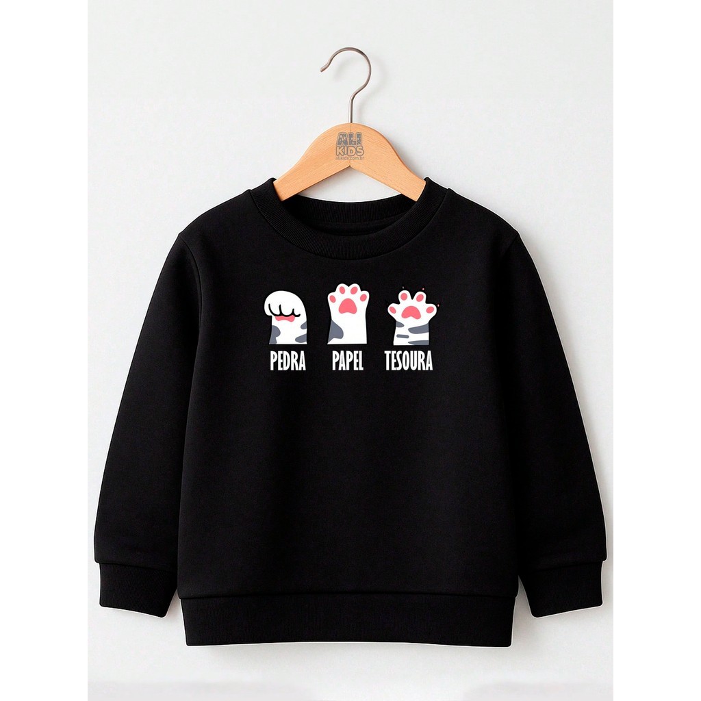 Blusa de Frio Infantil – Moletom com Estampa Criativa Pedra Papel Tesoura