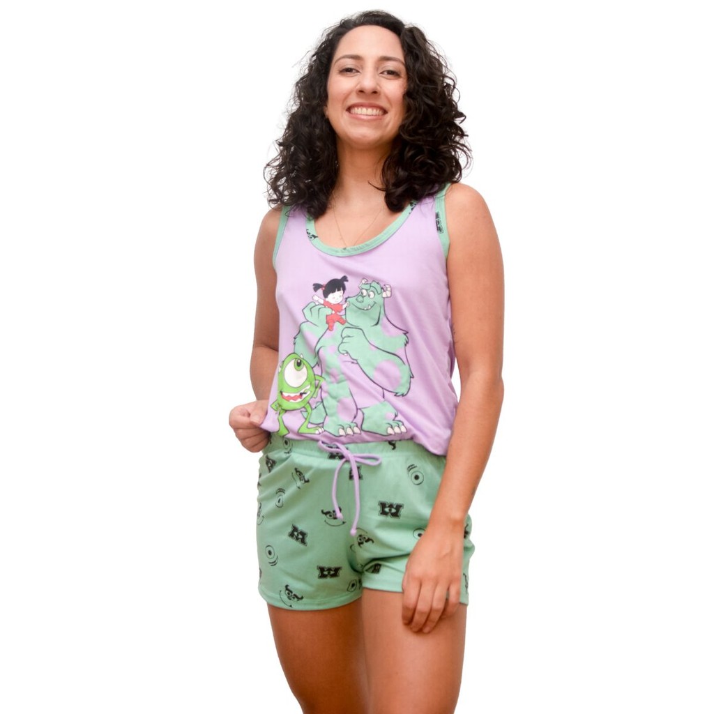 Pijama Suede Estampas Conforto Dormir Short Camisa Personagens Roupa Dormir Feminina Noite