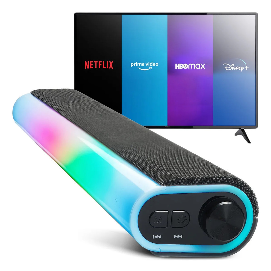 Caixa De Som Bluetooth Soundbar Sem Fio RBG Suporte De Parede P2 Rádio FM Tv Smart Pc Note...