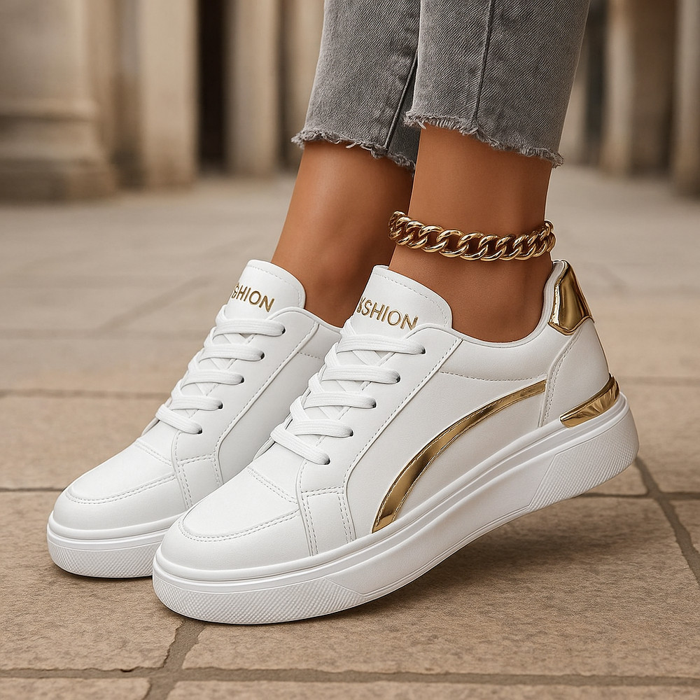 Tênis Feminino Estilo Tumblr Preto e Dourado – Confortável, Fashion e Versátil em Oferta na Shopee