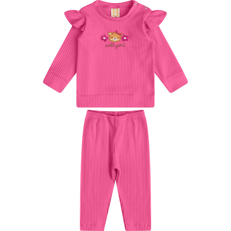 CONJUNTO INVERNO INFANTIL FEMININO RIBANA PELETIZADA COM BORDADO CUTE GIRL E CALCA RIBANA TAM P M G