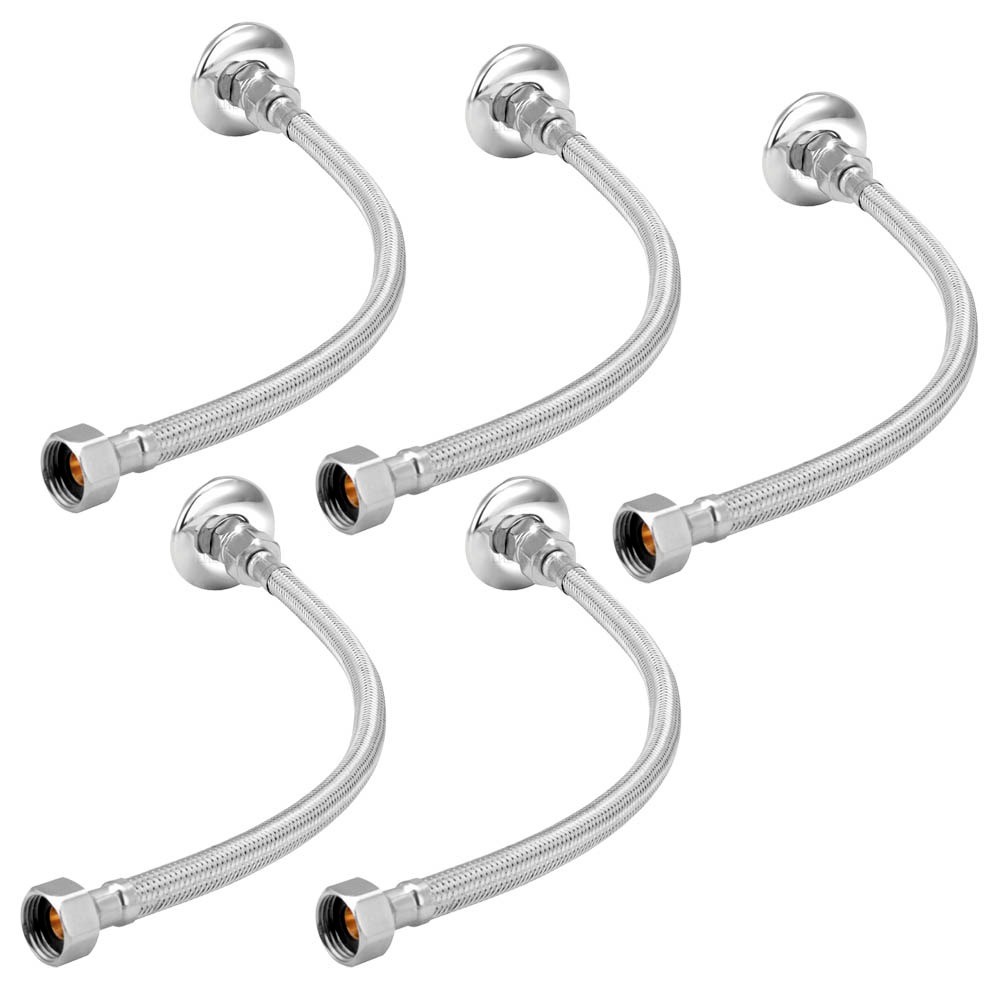 Kit 05 Engate Mangueira Flexível Trançado de 30 Cm Aço Inox