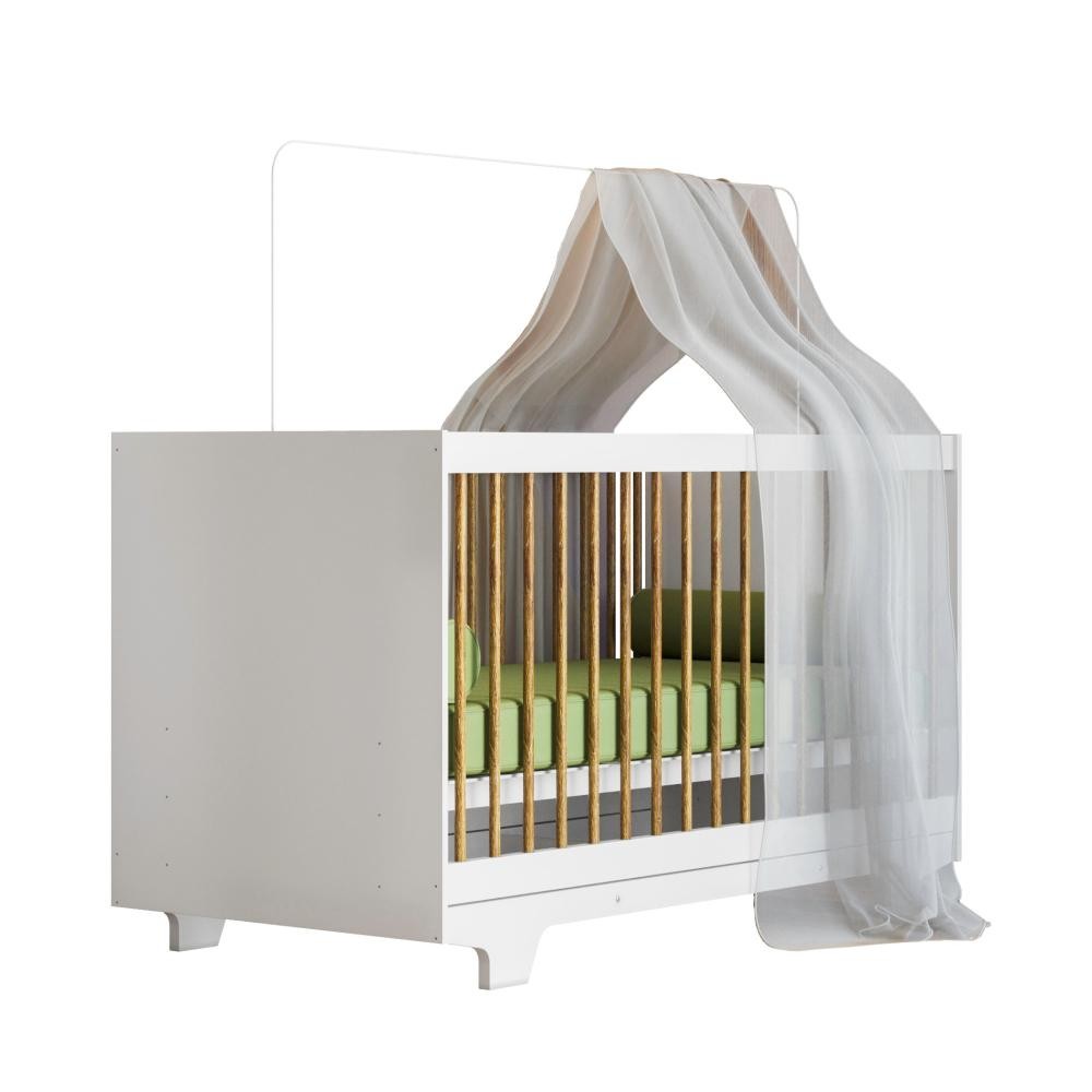 Berço Mini Cama com Suporte Mosquiteiro Tigus Flocos 100% em MDF Branco em Oferta na Shopee