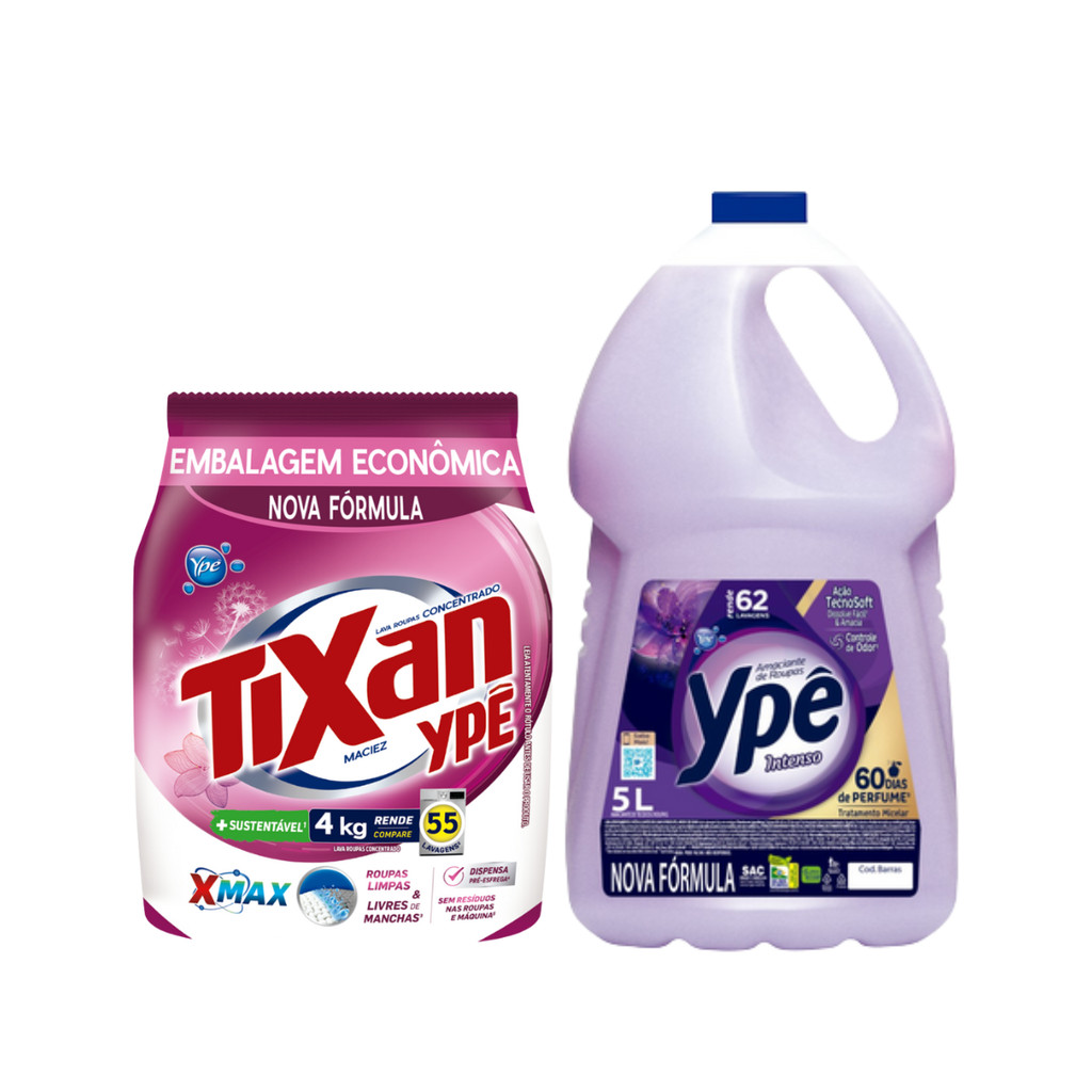 Kit Lava Roupas Maciez Tixan 4kg + Amaciante Intenso 5L Ypê em Oferta na Shopee