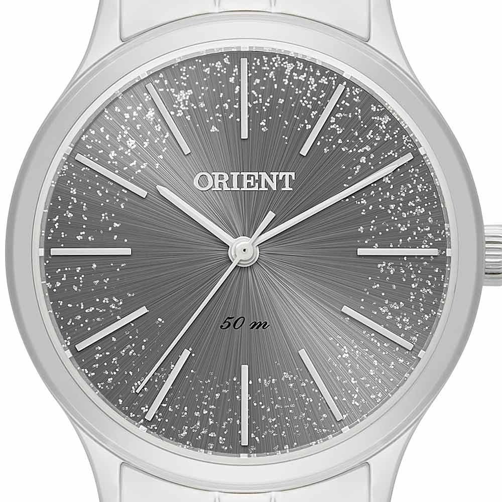 Relógio Orient Feminino Fbss0143 G1sx Prateado Fundo Cinza
