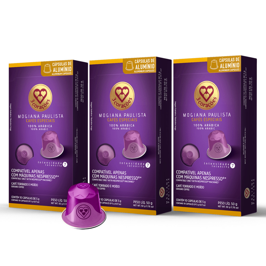 3x Cápsula de Café 3 Corações Nespresso Mogiana Paulista 10 Unidades