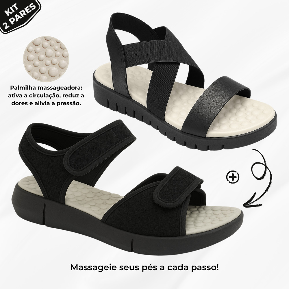 Kit 2 Pares Sandália Feminina Ortopedica Ultraconforto Massageadora Esporão Confortável Macia
