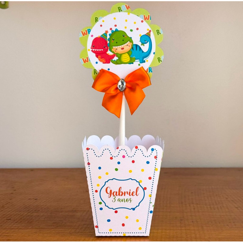 Centro de Mesa DINOSSAURO BABY (PEGUE E MONTE) /Cachepot Cachepô Personalizado/ Festa Aniversário Lembrancinha Mimo