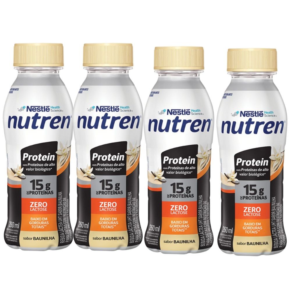 Kit 4 Nutren Protein 15g de Proteínas Sabor Baunilha Zero Lactose 260ml - Health