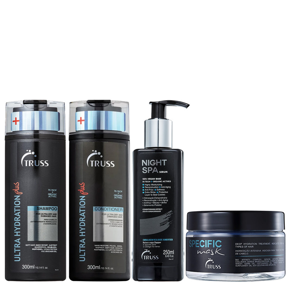 Truss Ultra Hydration Plus+ Kit Shampoo Condicionador Specific Mask e Night Spa Serum 250ml