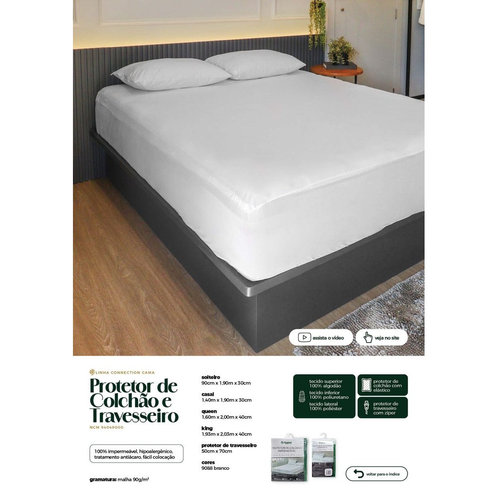 Protetor de Colchão Impermeável Queen 1,60x2,00x40cm – Branco e Ajuste Total
