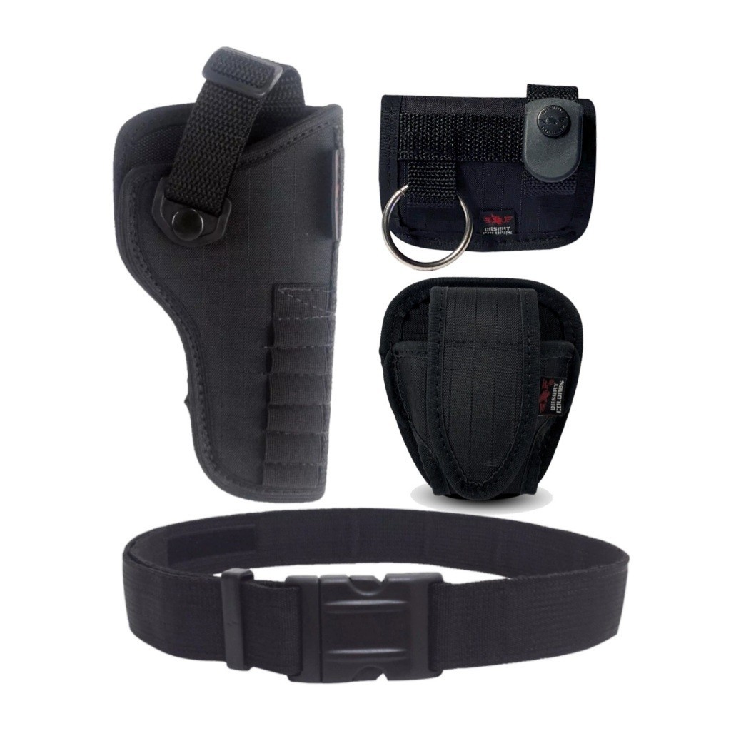 Kit Coldre de Cintura Para Revól. Cal.38 de 3, 4 E 5 Pol Porta Muniç. P 6 Unid+ Cinto Guarn.+Porta BP + Porta Algema