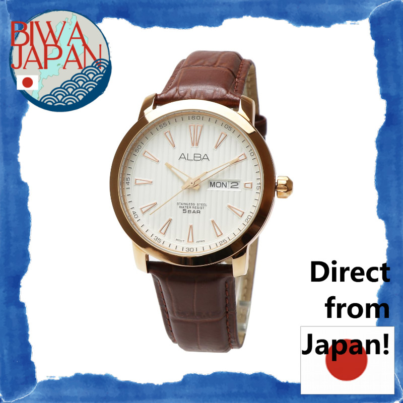 【Direto do Japão】SEIKO ALBA AT2020X1 Quartz Men's Business Analog Day-Date Calendar White Rose Gold Pink Gold Brown