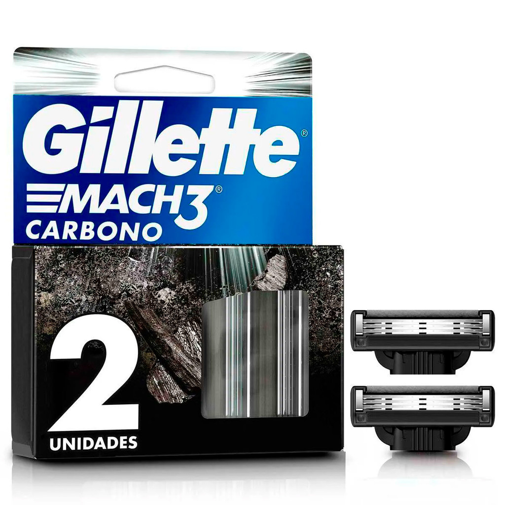 Carga Aparelho Gillette Mach 3 Carbono Lâminas Barbear C/ 2