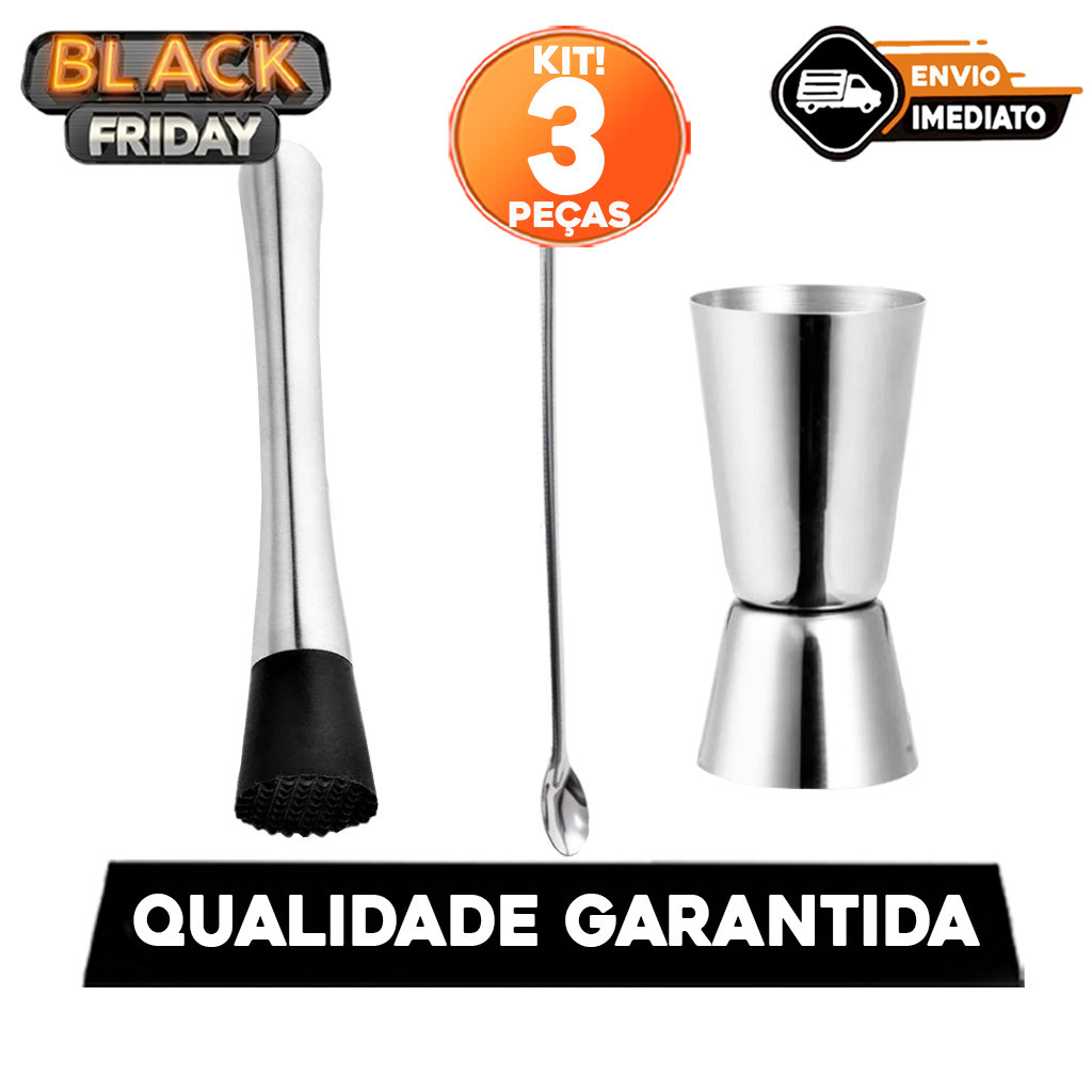 Kit Dosador Duplo Socador e Colher Bailarina  Para Bebidas Drink Caipirinha em Oferta na Shopee
