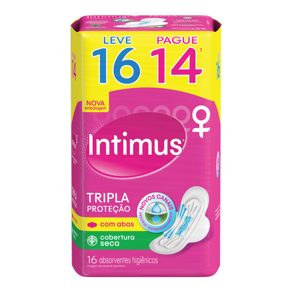 Absorvente Intimus Gel Cobertura Seca Com Abas Leve 16 Pague 14 Unidades - Health