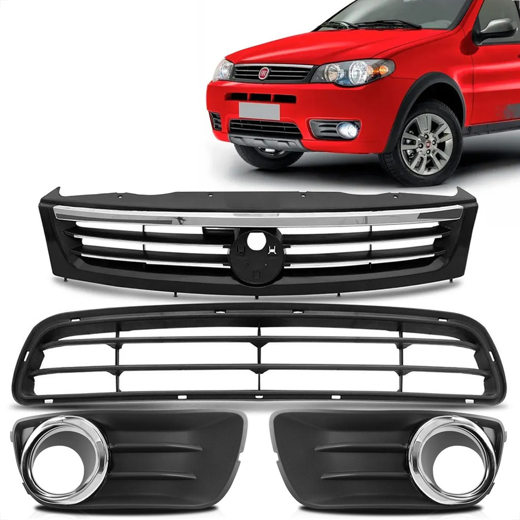 Kit Grades Dianteira Moldura Farol Milha Palio Siena G3 Way Fire Economy 2004 A 2016 Cromada