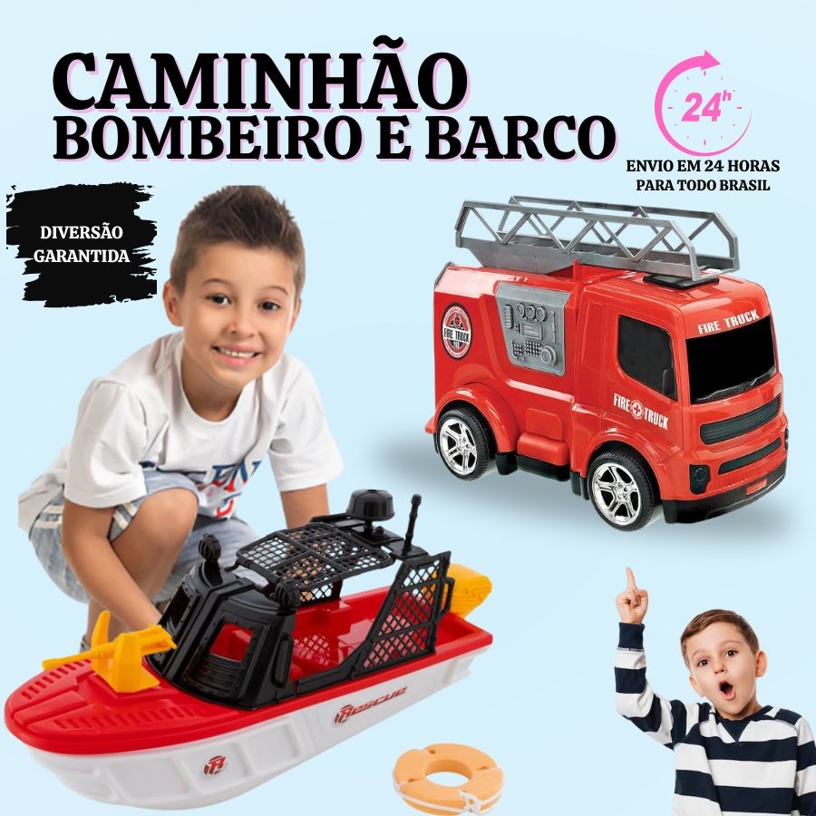 Bombeiro Fire Truck Barco Infantil Rescue Team Resgate Brincar Na Piscina Menina Menino